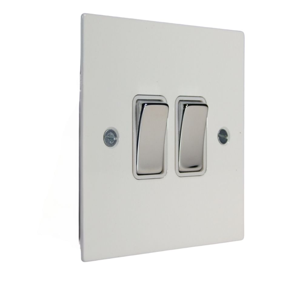 Penland 2-Gang 2-Way 10-Amp Rocker Switch in Brushed Aluminium-Gloss White