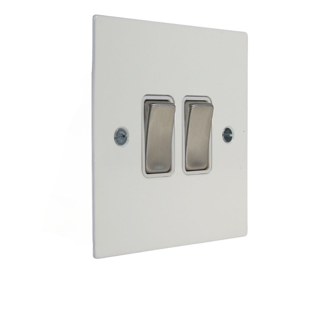 Penland 2-Gang 2-Way 10-Amp Rocker Switch in Brushed Aluminium-Gloss White