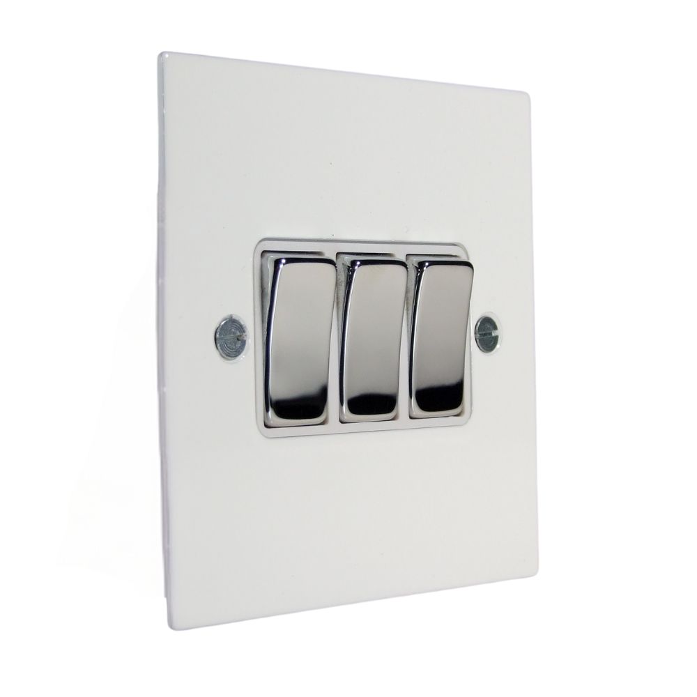 Penland 3-Gang 2-Way 10-Amp Rocker Switch in Brushed Aluminium-Gloss White