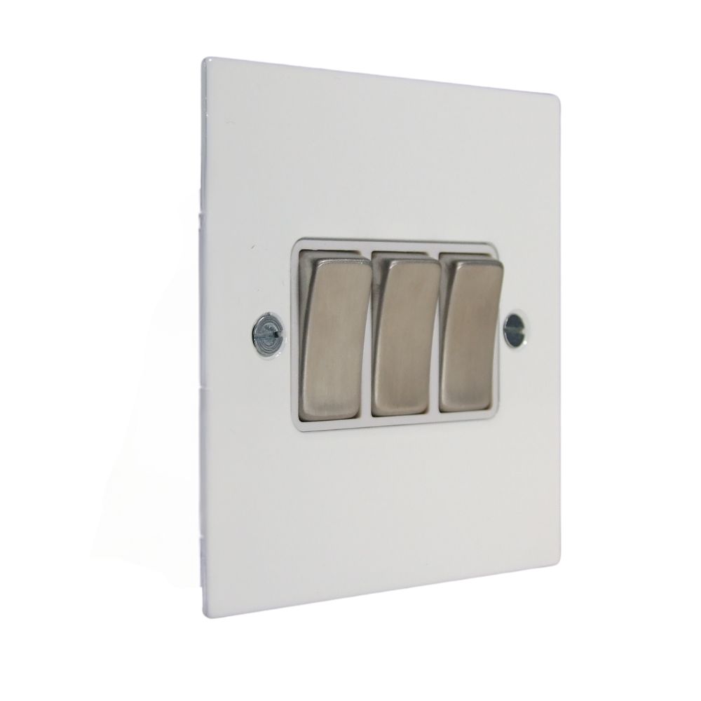 Penland 3-Gang 2-Way 10-Amp Rocker Switch in Brushed Aluminium-Gloss White