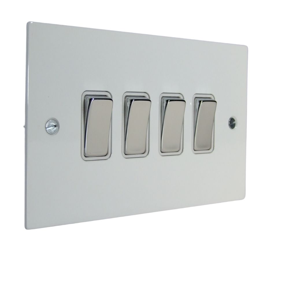 Penland 4-Gang 2-Way 10-Amp Rocker Switch in Brushed Aluminium- Gloss White