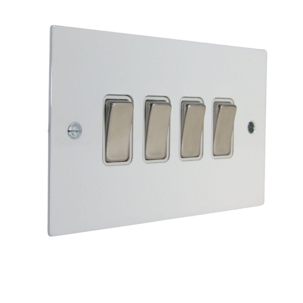 Penland 4-Gang 2-Way 10-Amp Rocker Switch in Brushed Aluminium- Gloss White