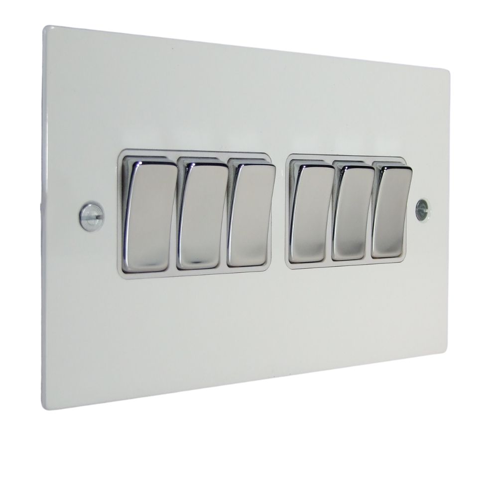 Penland 6-Gang 2-Way 10-Amp Rocker Switch in Brushed Aluminium-Gloss White