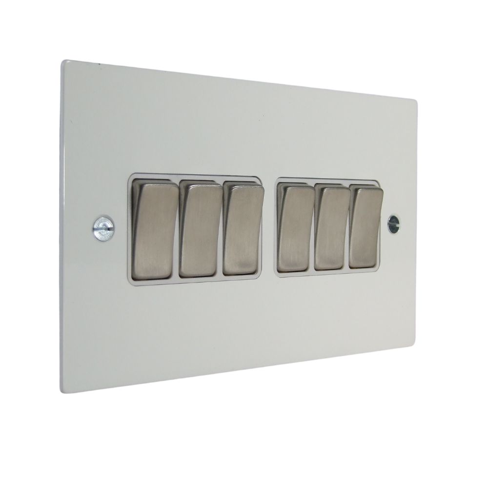 Penland 6-Gang 2-Way 10-Amp Rocker Switch in Brushed Aluminium-Gloss White