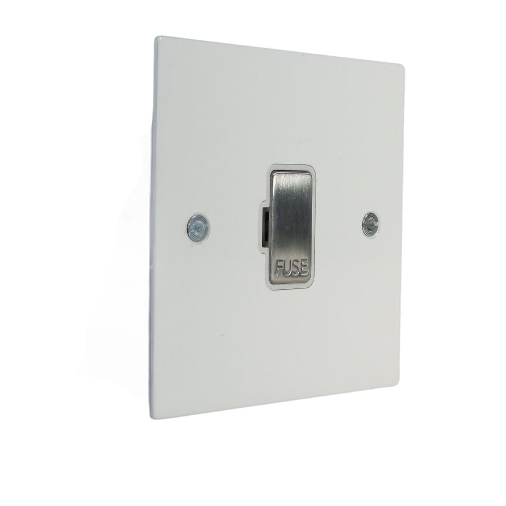 Gloss White Metal Flat Plate Unswitched Fuse Spur Satin Stainless and White