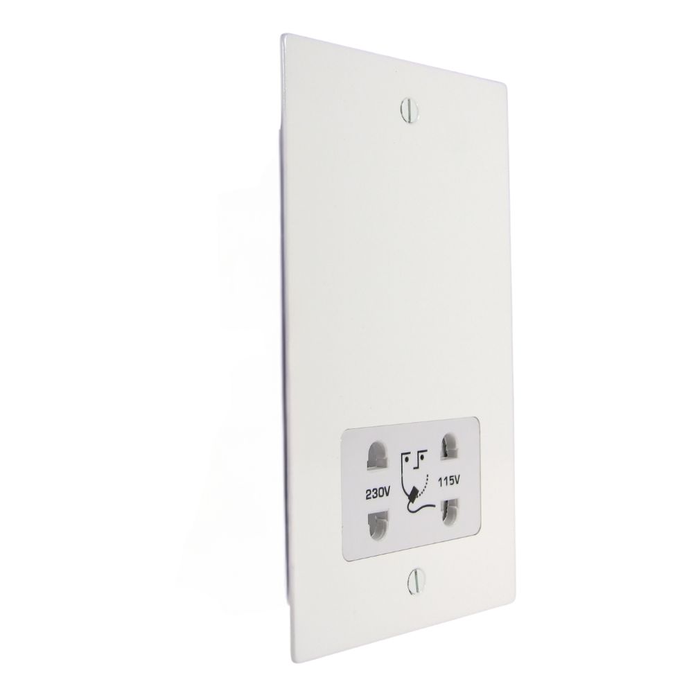 Satin Silver Metal Flat Plate Dual Voltage Shaver Socket White