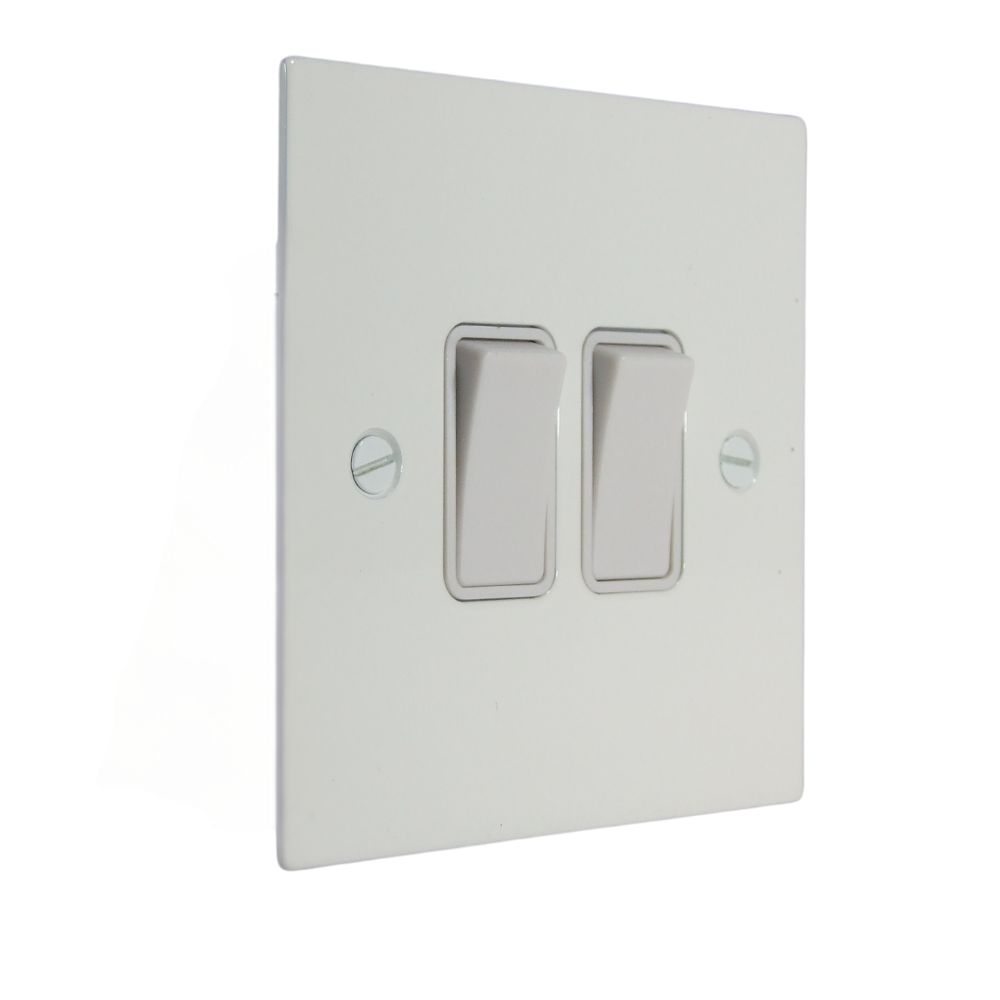 Gloss White Metal Flat Plate Double Light Switch White