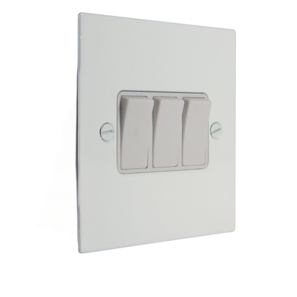 Gloss White Metal Flat Plate Triple Light Switch White