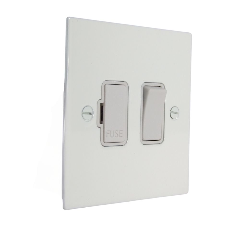 Gloss White Metal Flat Plate Switch Fuse Spur White