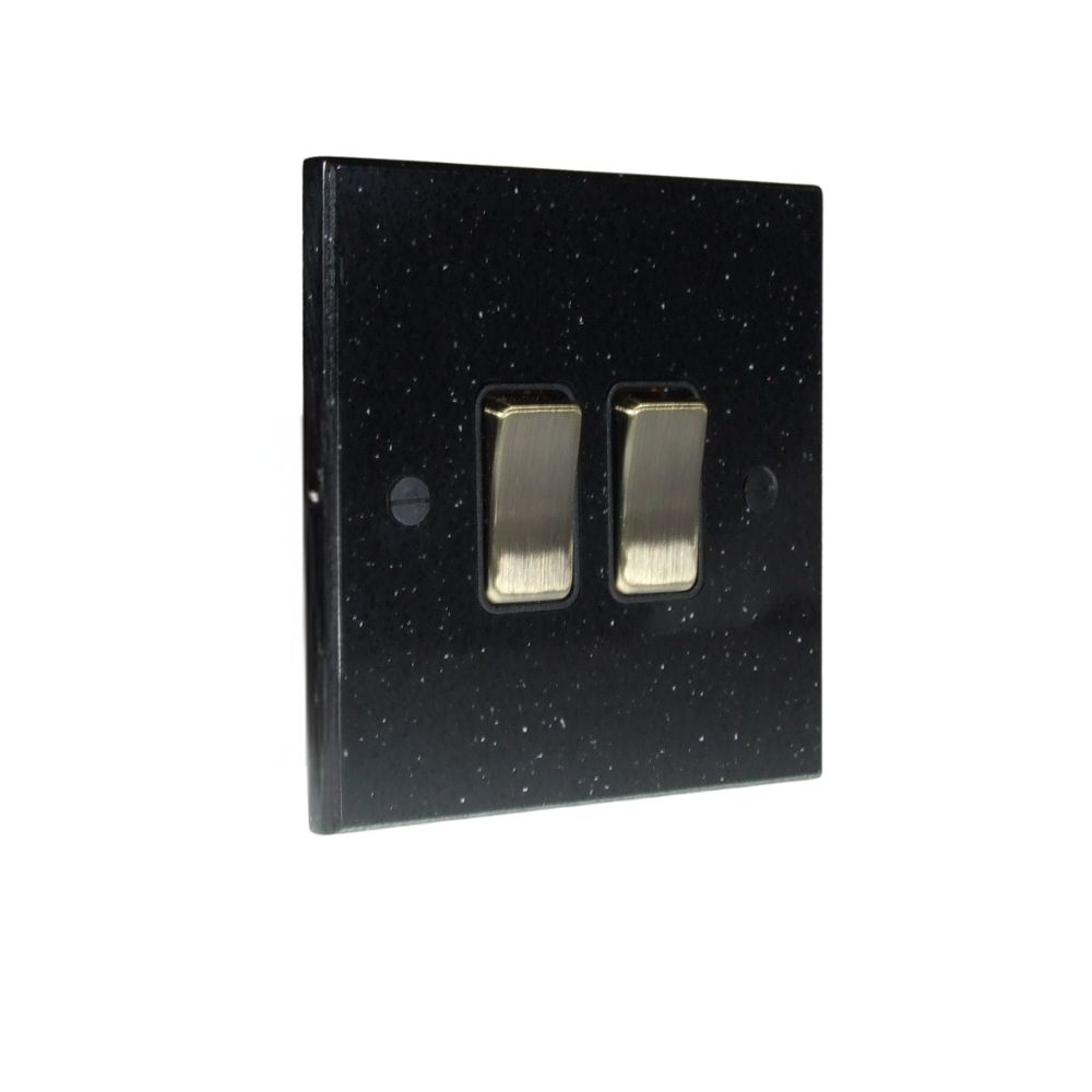 Black Pearl Acrylic Resin Double Light Switch Antique Brass and Black