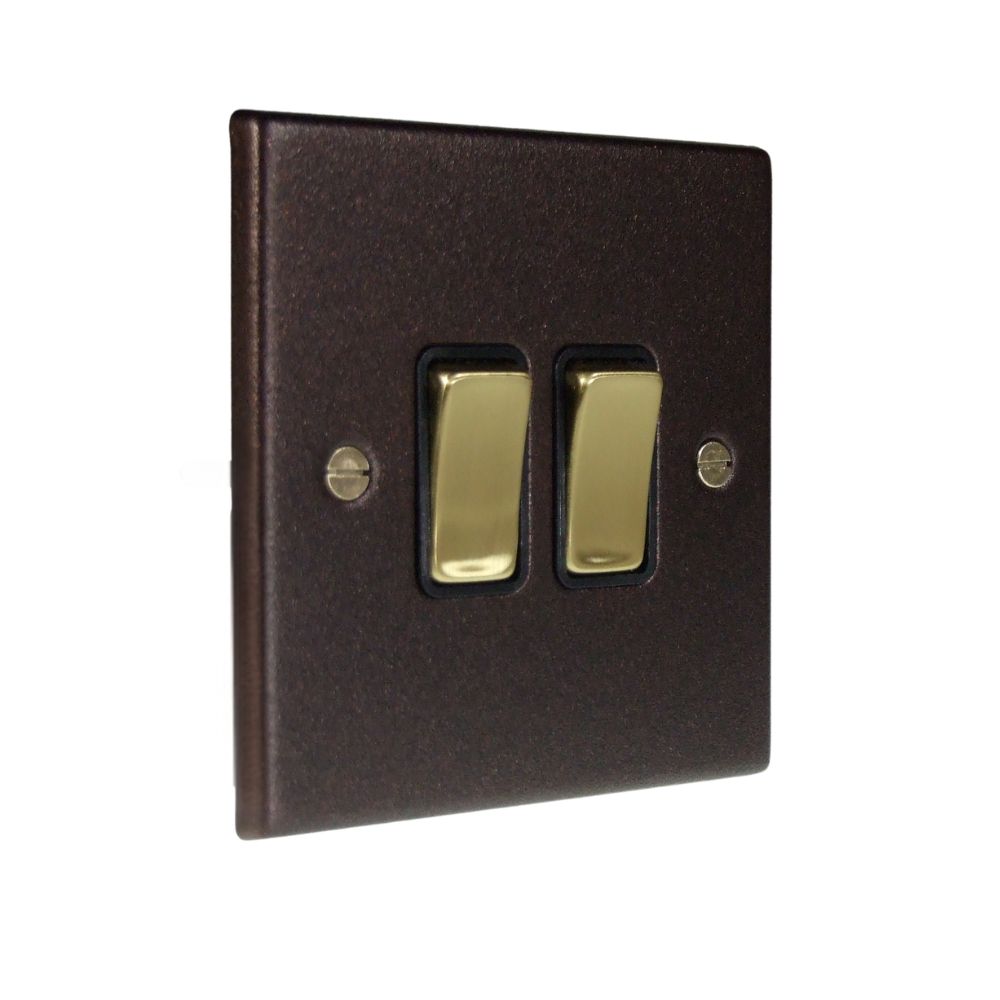 Copper Bronze Raised Metal Plate Double Light Switch Polished Brass and Black