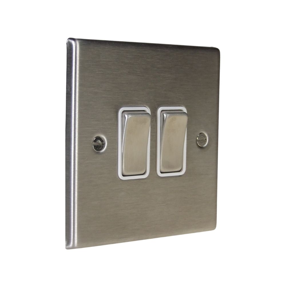 Satin Stainless Raised Metal Plate Double Light Switch Satin Stainless and White Satin Stainless Raised Metal Plate Double Light Switch Satin Stainless and White