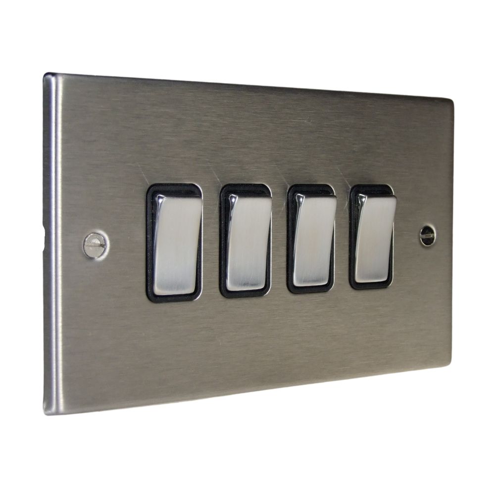 Satin Stainless Raised Metal Plate 4 Switch light Switch Satin Stainless and White Satin Stainless Raised Metal Plate 4 Switch light Switch Satin Stainless and White