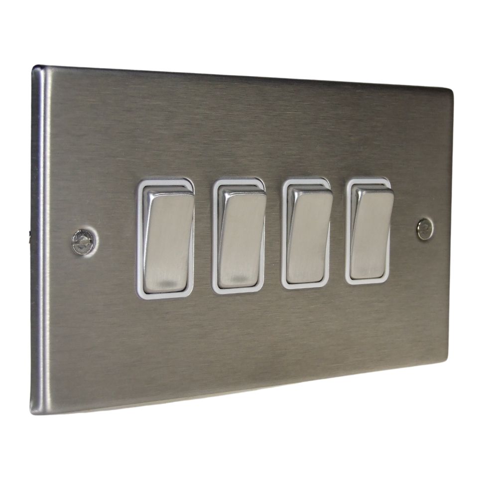 Satin Stainless Raised Metal Plate 4 Switch light Switch Satin Stainless and Black Satin Stainless Raised Metal Plate 4 Switch light Switch Satin Stainless and Black