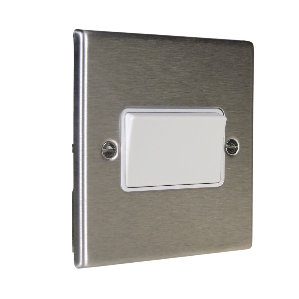 Satin Stainless Raised Metal Plate 3 Pole fan Isolator Switch White Satin Stainless Raised Metal Plate 3 Pole fan Isolator Switch White