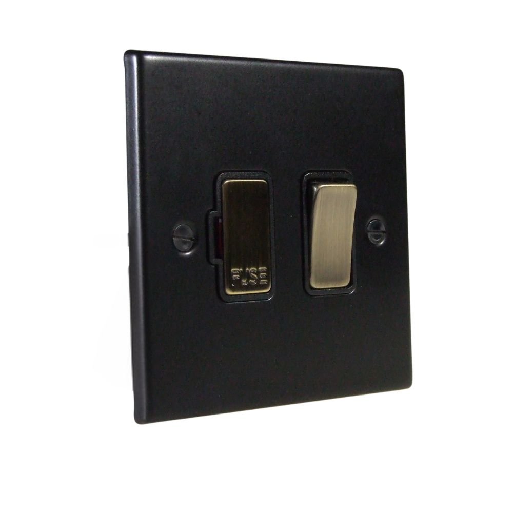 Matt Black Raised Metal Plate Single Switch Fuse Spur Antique Brass and Black