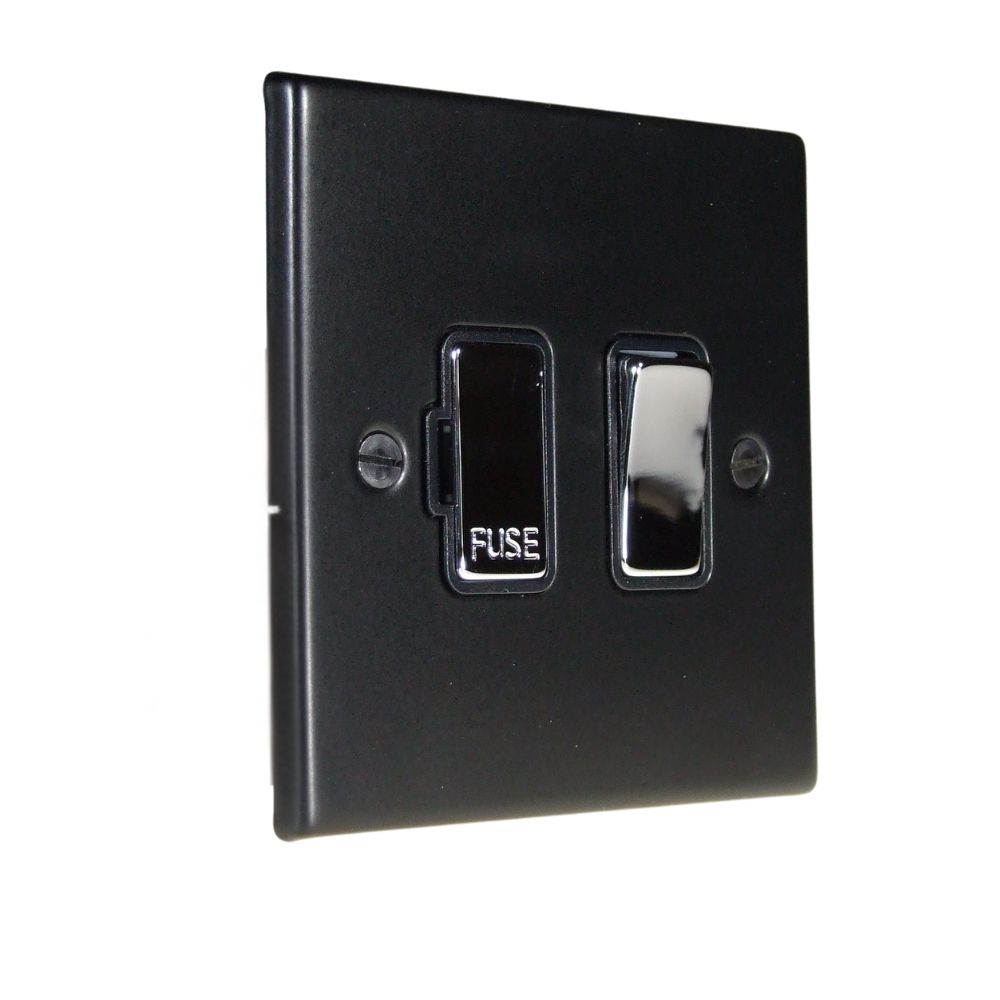 Matt Black Raised Metal Plate Single Switch Fuse Spur Polished Chrome and Black