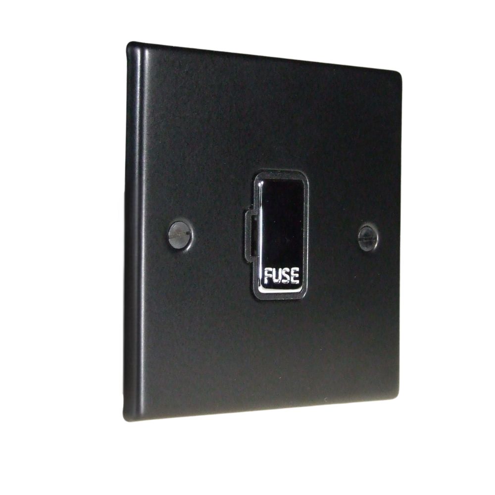 Matt Black Raised Metal Plate Single Unswitched Spur Polished Chrome and Black