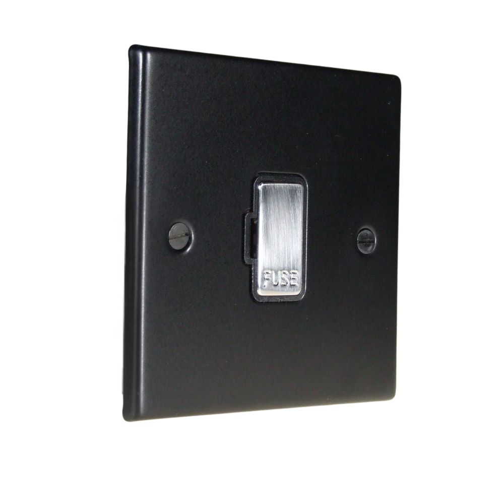 Matt Black Raised Metal Plate Single Unswitched Spur Satin Stainless and Black
