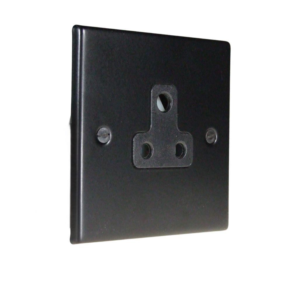 Matt Black Metal Raised Plate 5-Amp Unswitched Socket Black