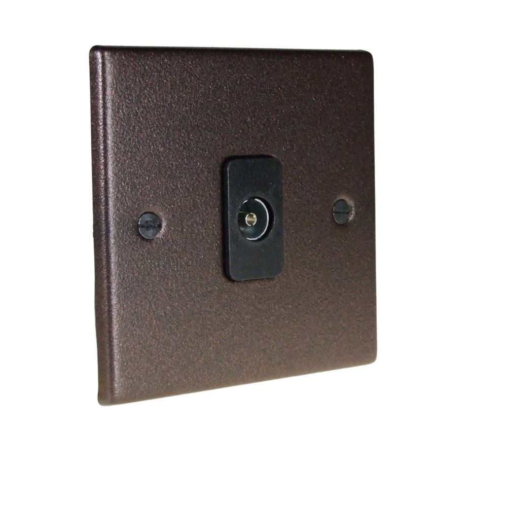 Copper Bronze Metal Raised Plate Single TV Co-axial non isolated Socket Black