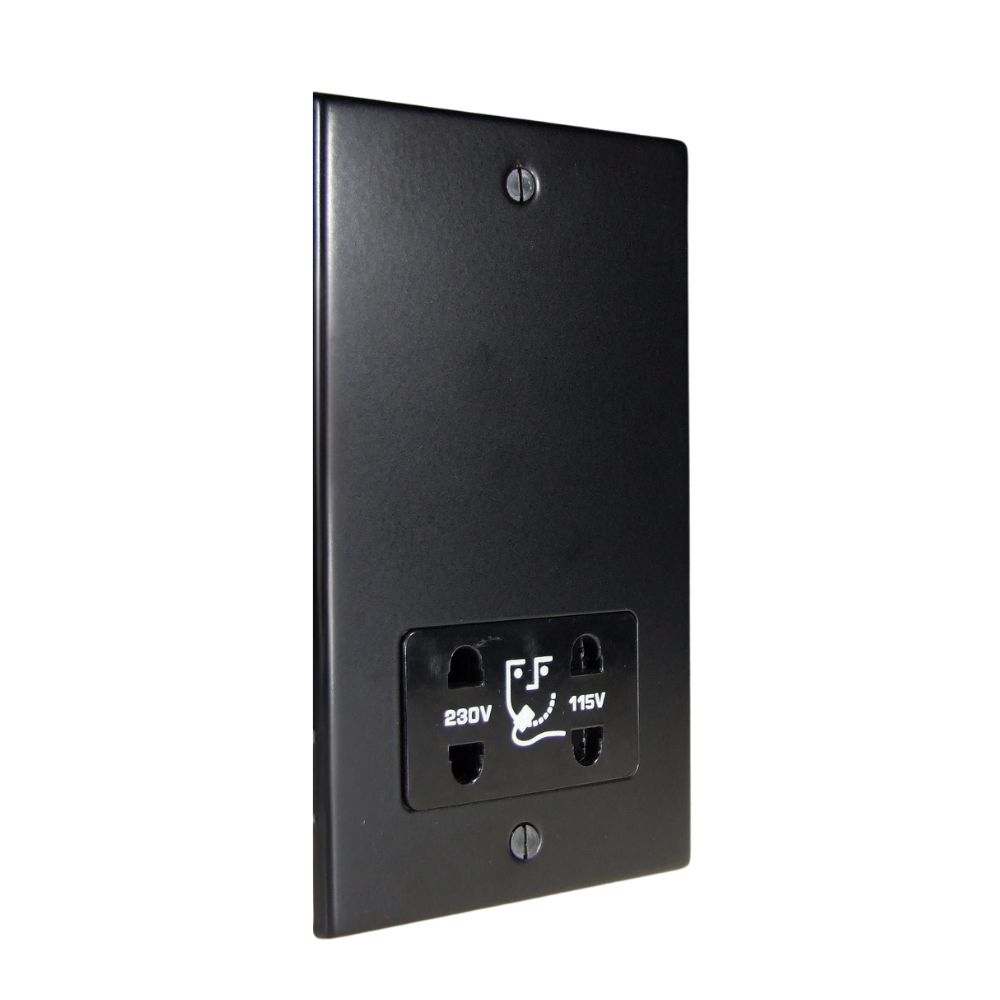Matt Black Metal Raised Plate Dual Voltage Shaver Socket Black