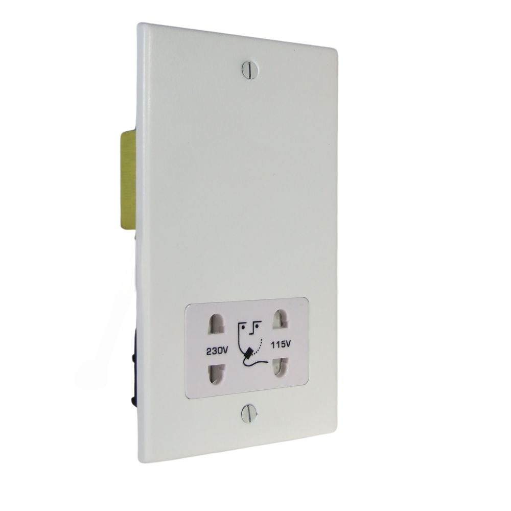 Matt White Metal Raised Plate Dual Voltage Shaver Socket White