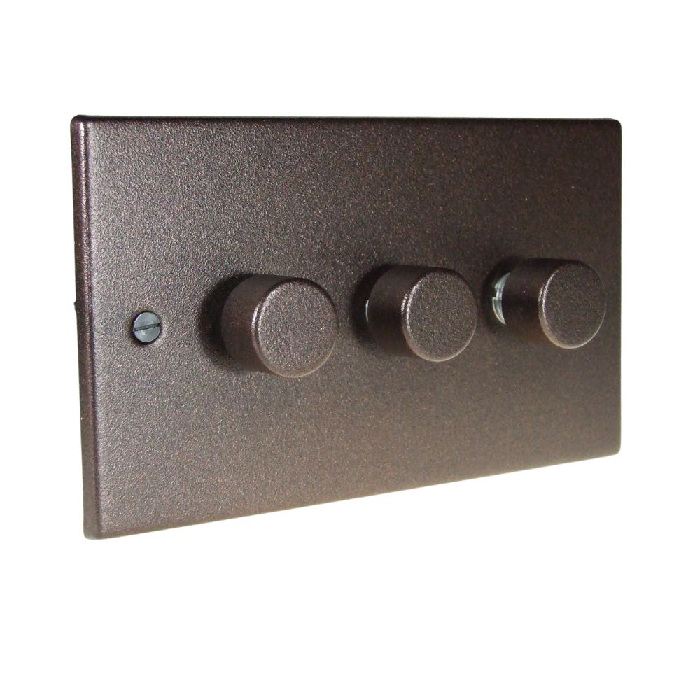 Copper Bronze Raised Metal Plate Triple LED Dimmer Light Switch Matching Caps
