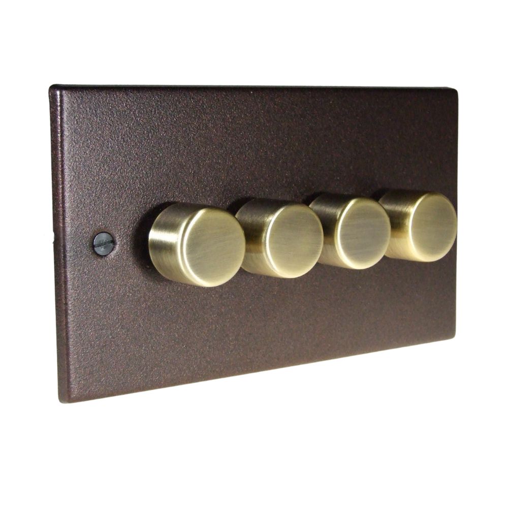 Copper Bronze Raised Metal Plate 4 250W Dimmer Light Switch Antique Brass Caps