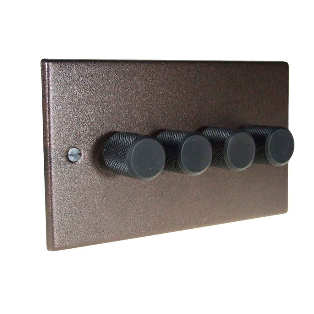 Copper Bronze Raised Metal Plate 4 LED Dimmer Light Switch Retro Black Caps