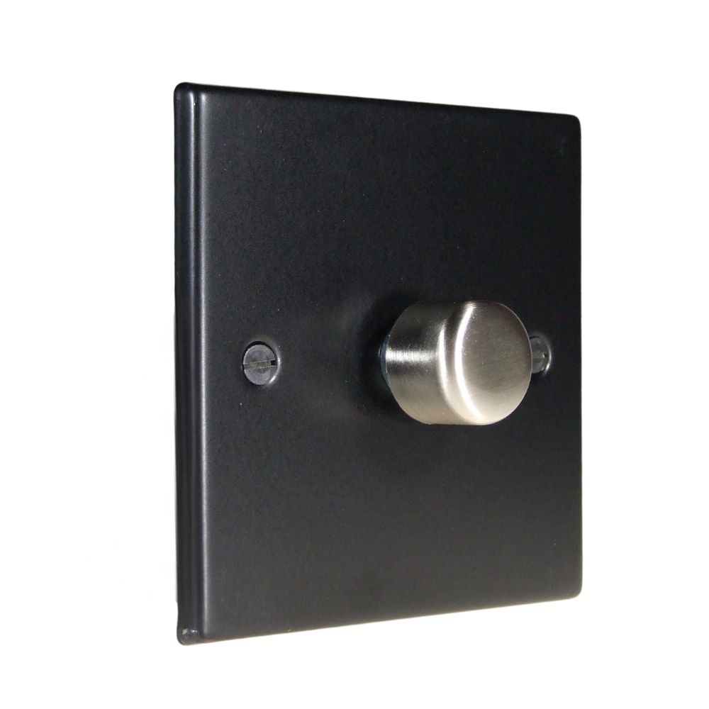 Matt Black Raised Metal Plate Single LED Dimmer Light Switch Satin Stainless Cap