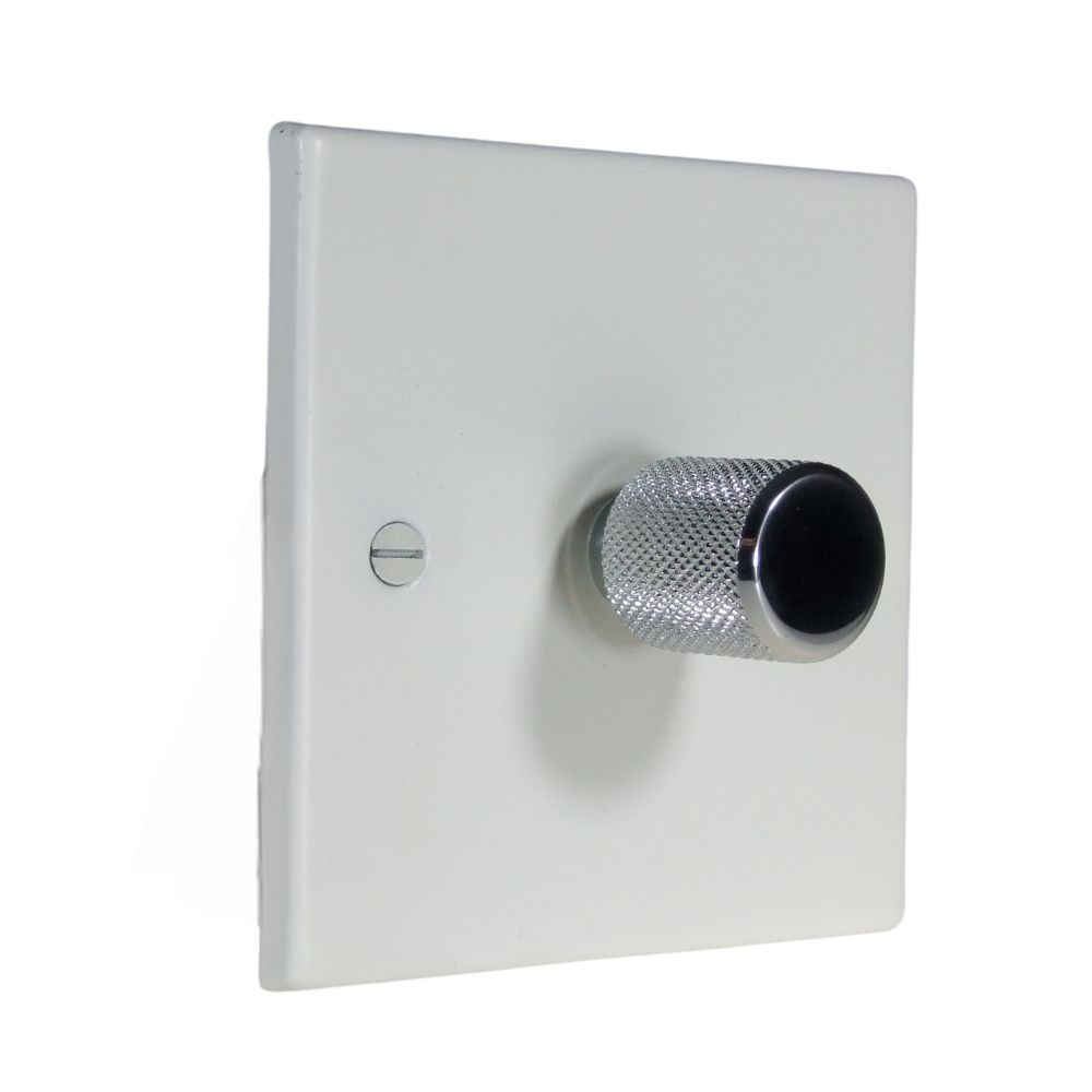 Matt White Raised Metal Plate Single LED Dimmer Light Switch Retro Chrome Cap