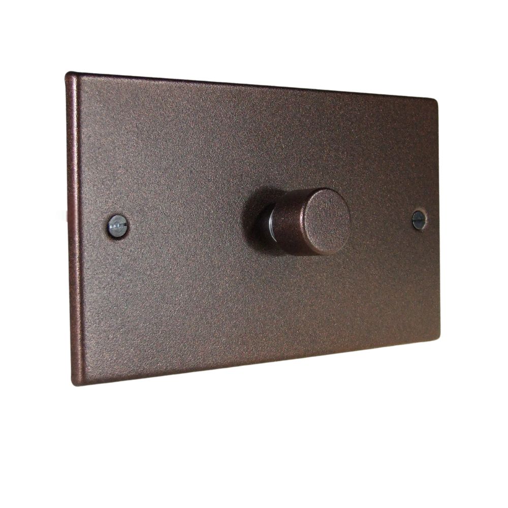 Copper Bronze Raised Metal Plate Single 400W Dimmer Light Switch Twin Plate Matching Cap