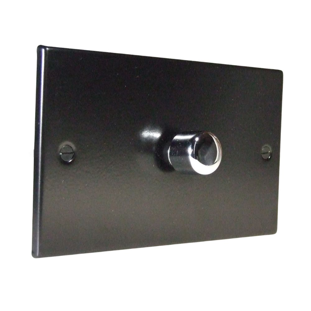 Matt Black Raised Metal Plate Single 400W Dimmer Light Switch Twin Plate Polished Chrome Cap