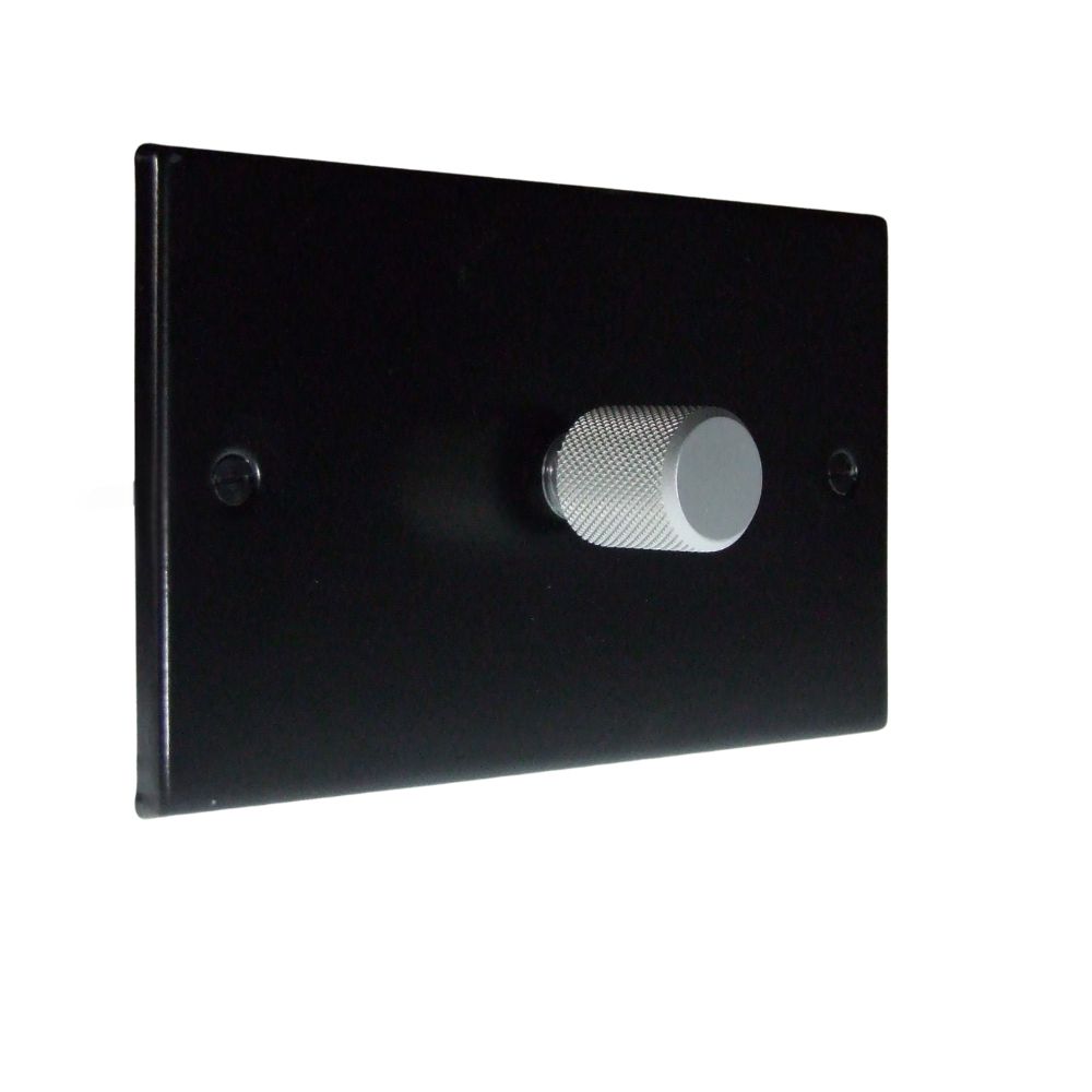 Matt Black Raised Metal Plate Single 400W Dimmer Light Switch Twin Plate Retro Satin Cap