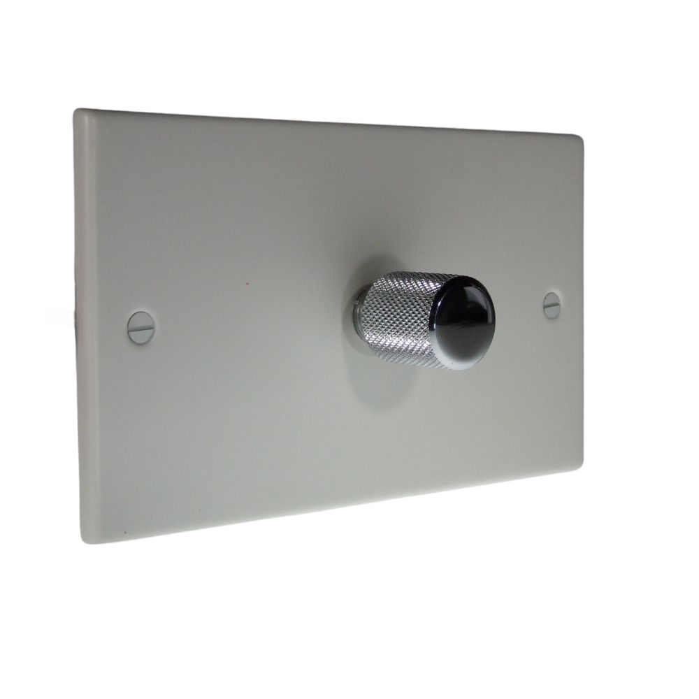 Matt White Raised Metal Plate Single 400W Dimmer Light Switch Twin Plate Retro Chrome Cap