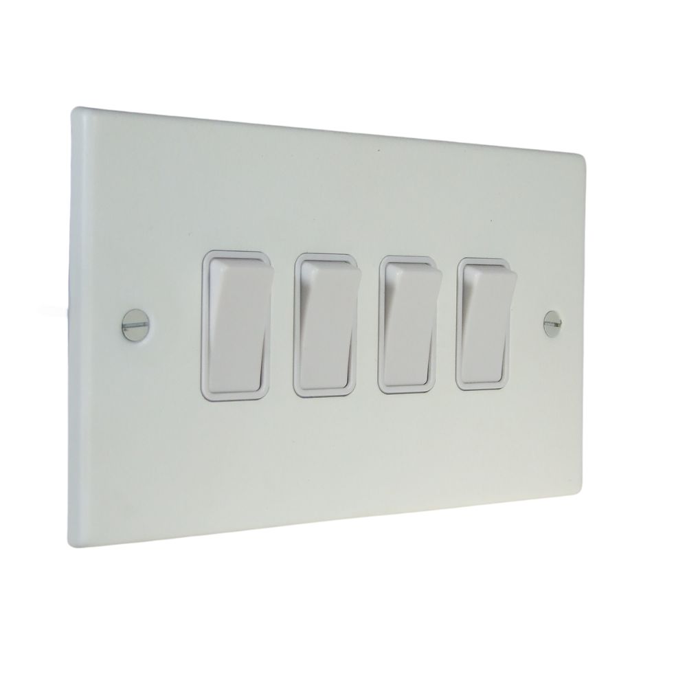 Matt White Raised Metal Plate 4 Light Switch White