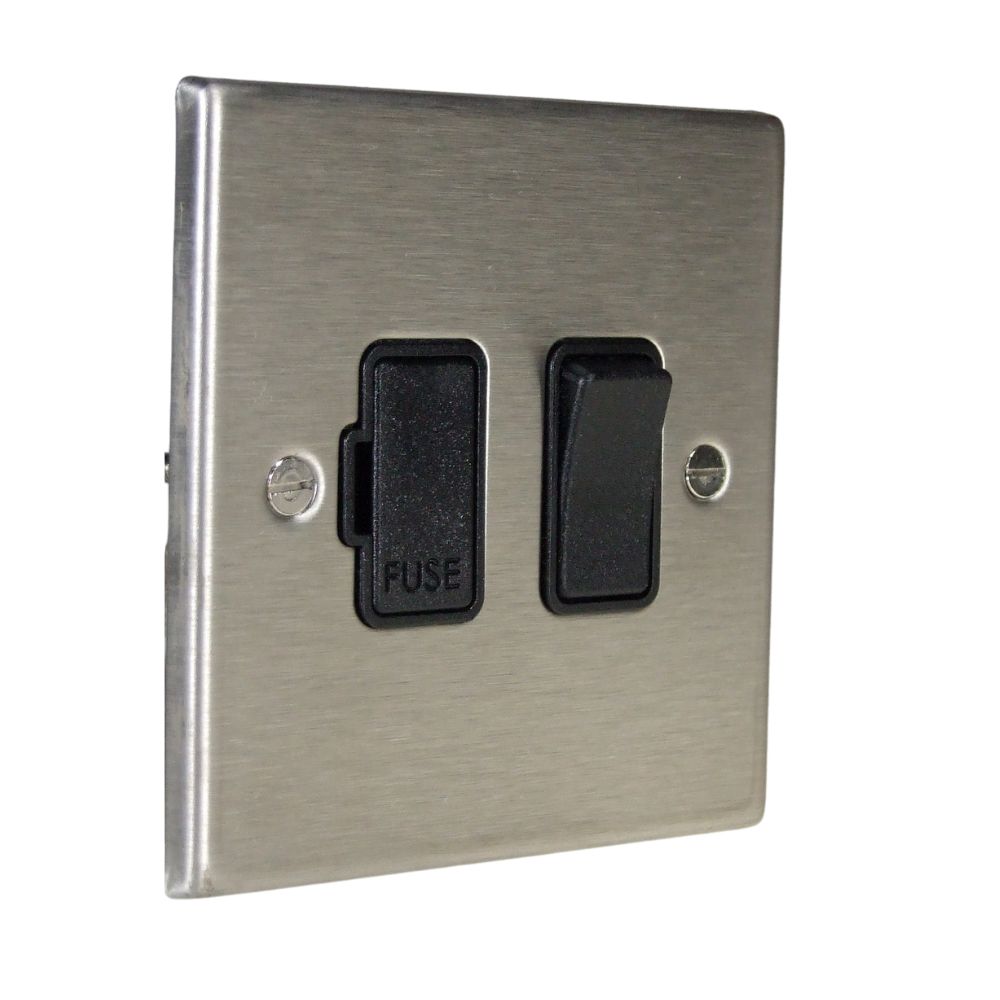 Satin Stainless Raised Metal Plate Switch Fuse Spur Black