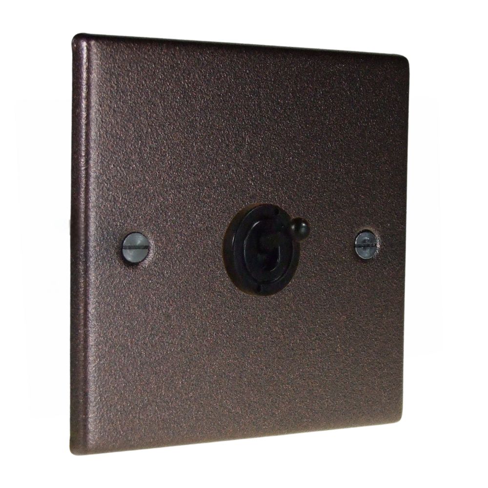 Copper Bronze Raised Metal Plate Single Intermediate Light Switch Matt Black Period Toggle