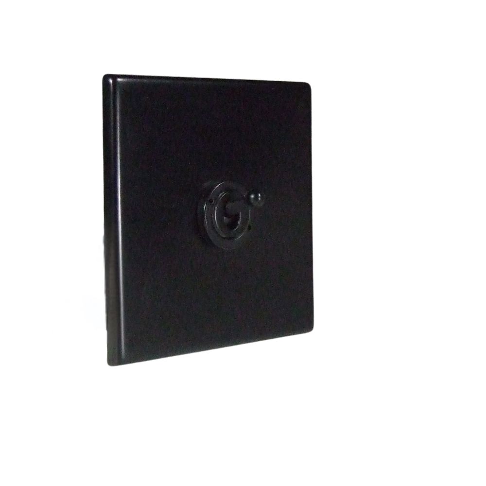 Matt Black Raised Metal Plate Single Intermediate Light Switch Matt Black Period Toggle