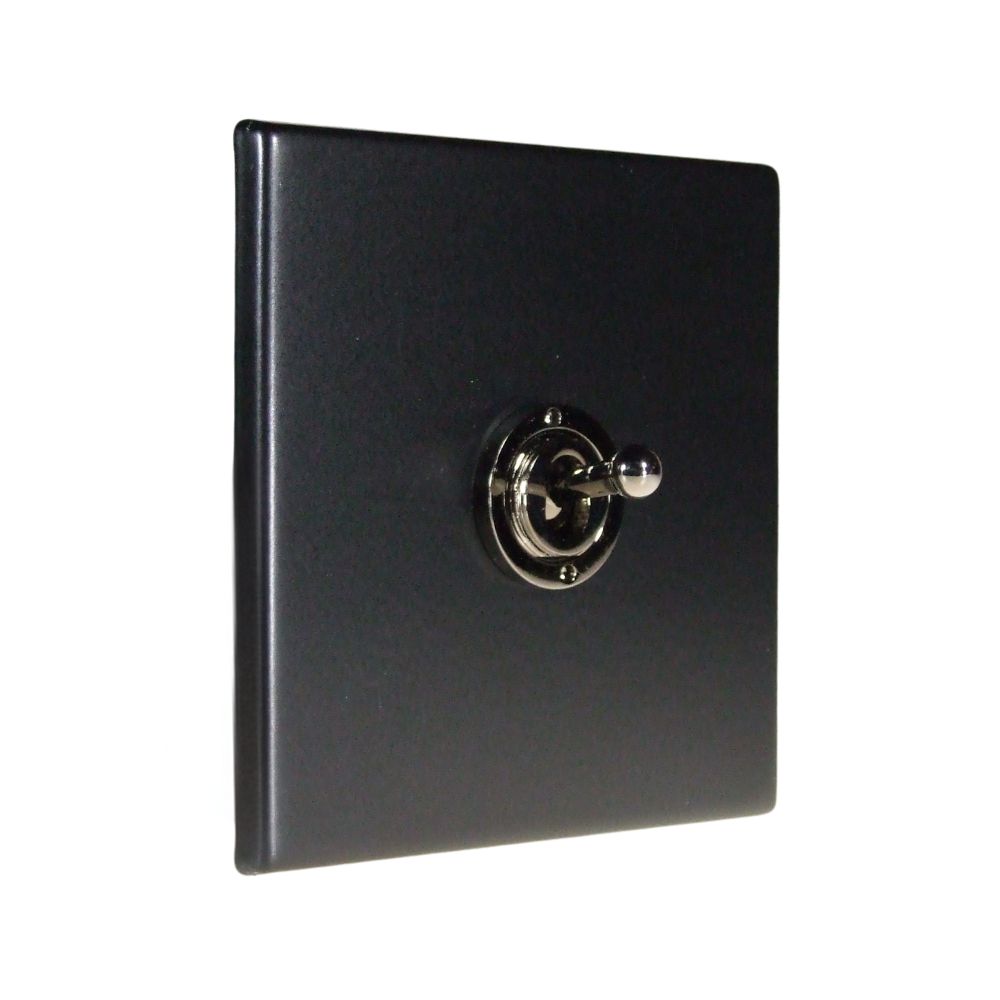 Matt Black Raised Metal Plate Single Intermediate Light Switch Black Nickel Brass Period Toggle