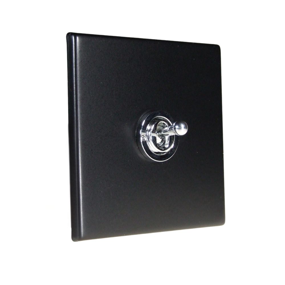 Matt Black Raised Metal Plate Single Intermediate Light Switch Polished Chrome Period Toggle