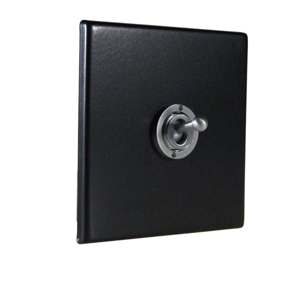Matt Black Raised Metal Plate Single Intermediate Light Switch Satin Stainless Period Toggle