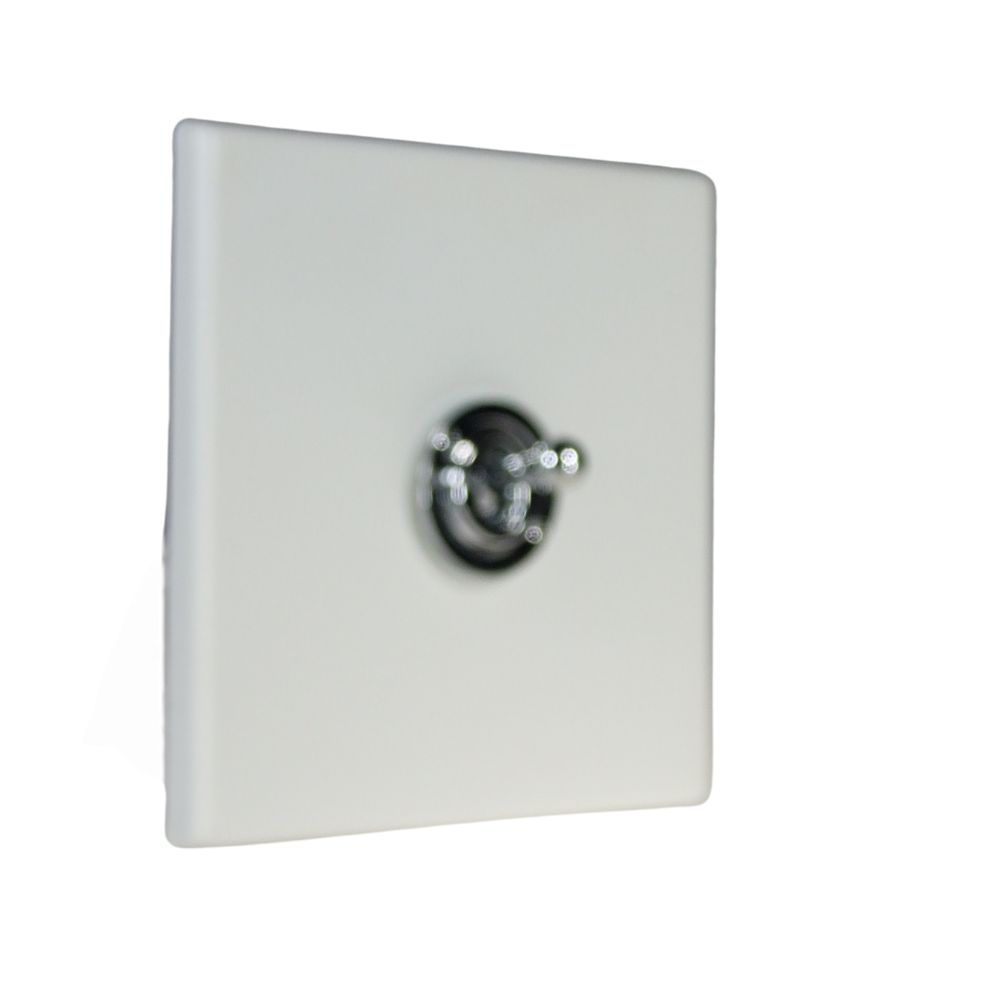 Matt White Raised Metal Plate Single Intermediate Light Switch Polished Chrome Period Toggle