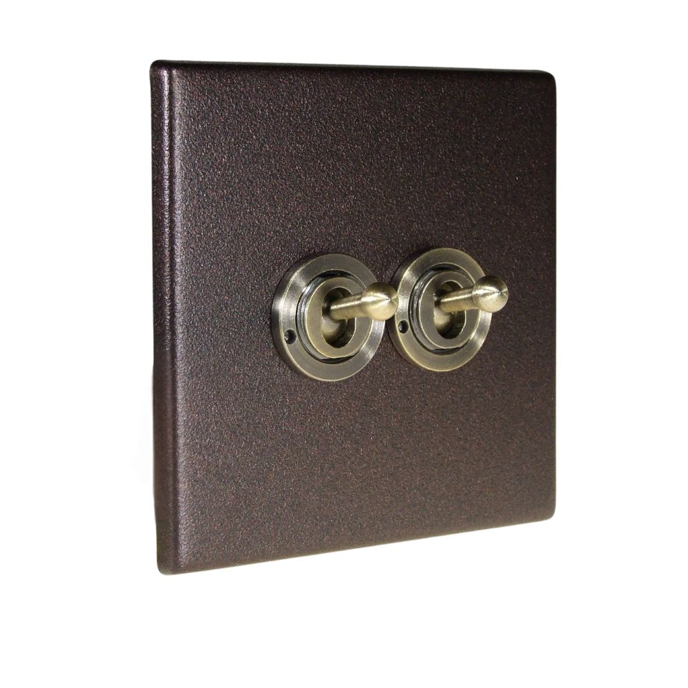 Copper Bronze Raised Metal Plate Double Light Switch Antique Brass Period Toggle