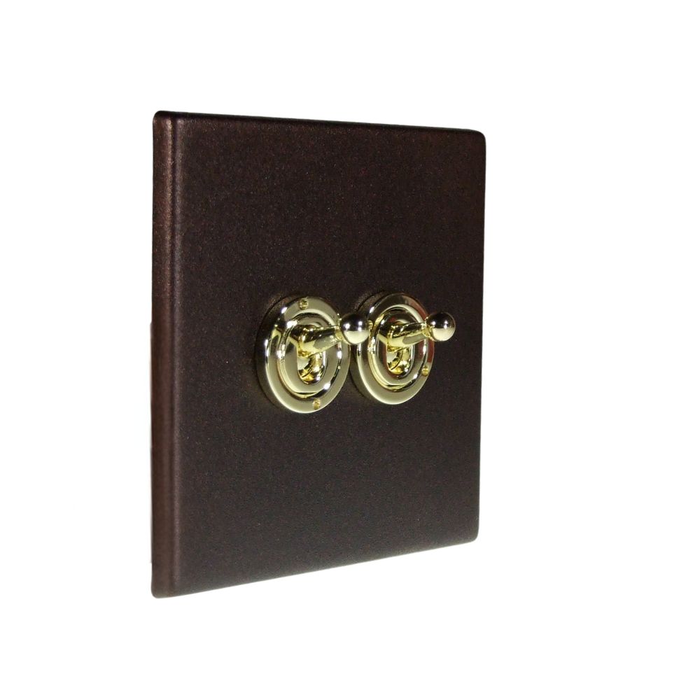 Copper Bronze Raised Metal Plate Double Light Switch Polished Brass Period Toggle