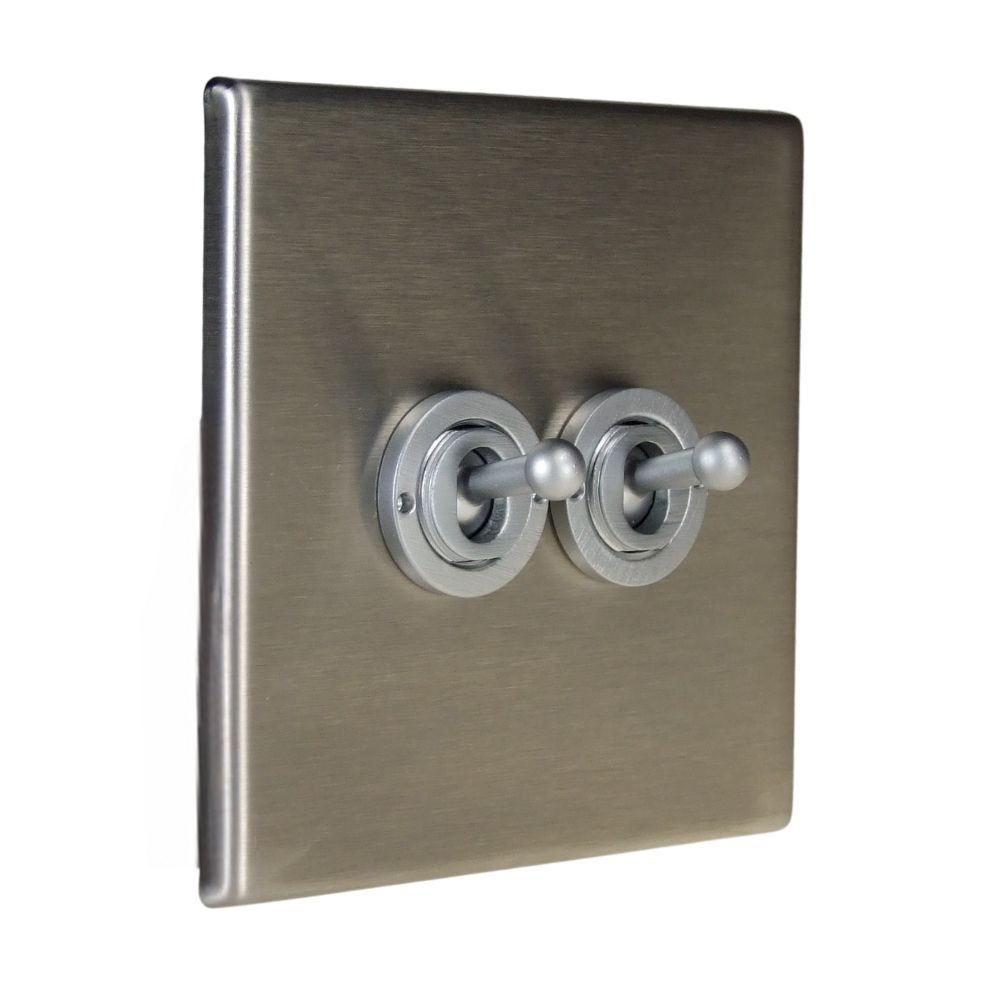 Satin Stainless Raised Metal Plate Double Intermediate Light Switch Period Toggle
