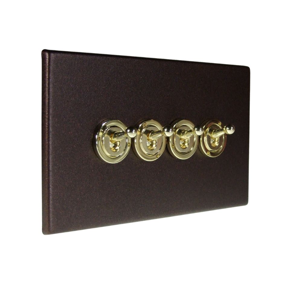 Copper Bronze Raised Metal Plate 4 Light Switch Polished Brass Period Toggle