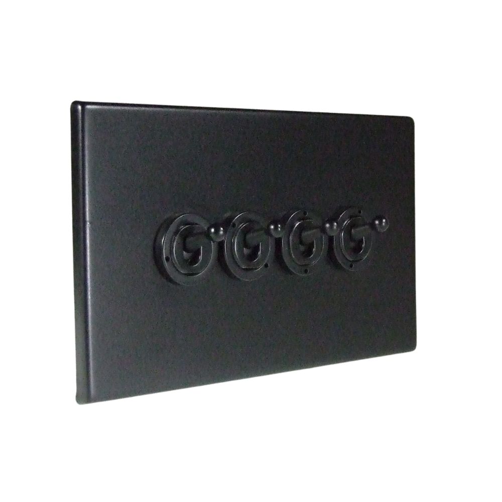 Matt Black Raised Metal Plate 4 Light Switch Matt Black Period Toggle