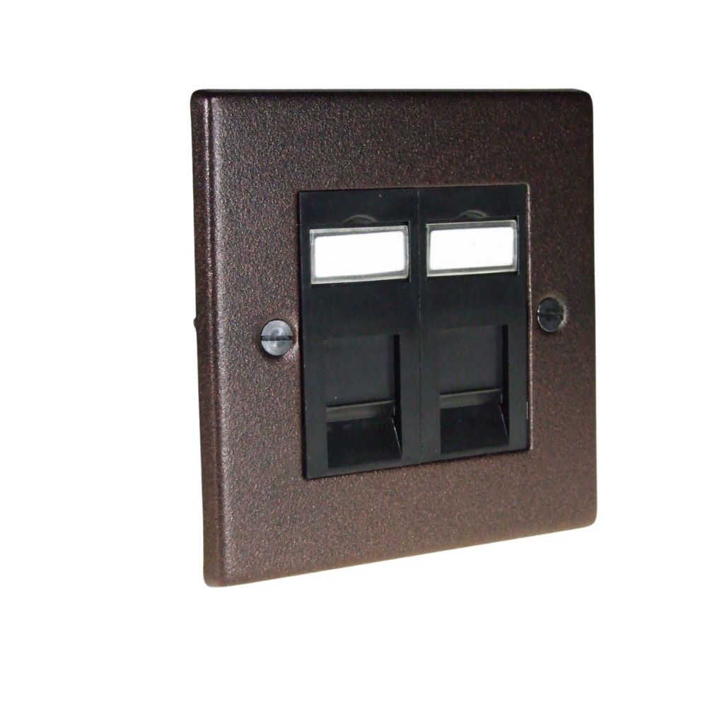 Copper Bronze Raised Metal Plate Double RJ45 Cat 6 Black